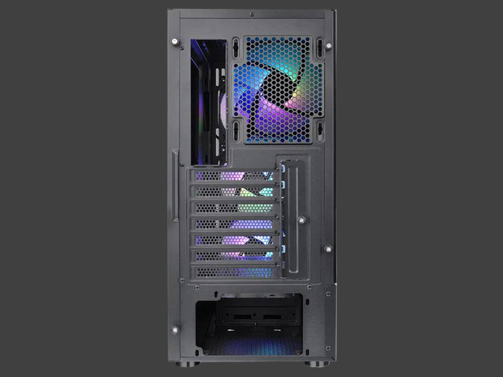 Computer case with RGB lighting on a gray background
