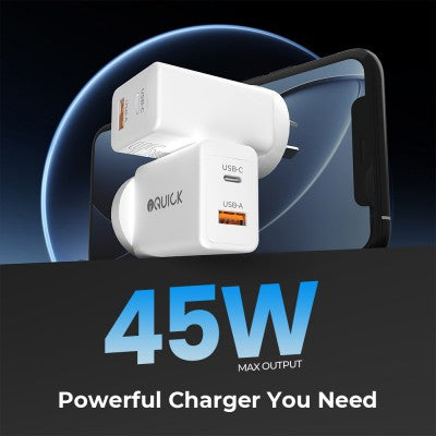 iQuick GaN II 45W PD3.0+QC3.0 Dual Ports Charging Adapter