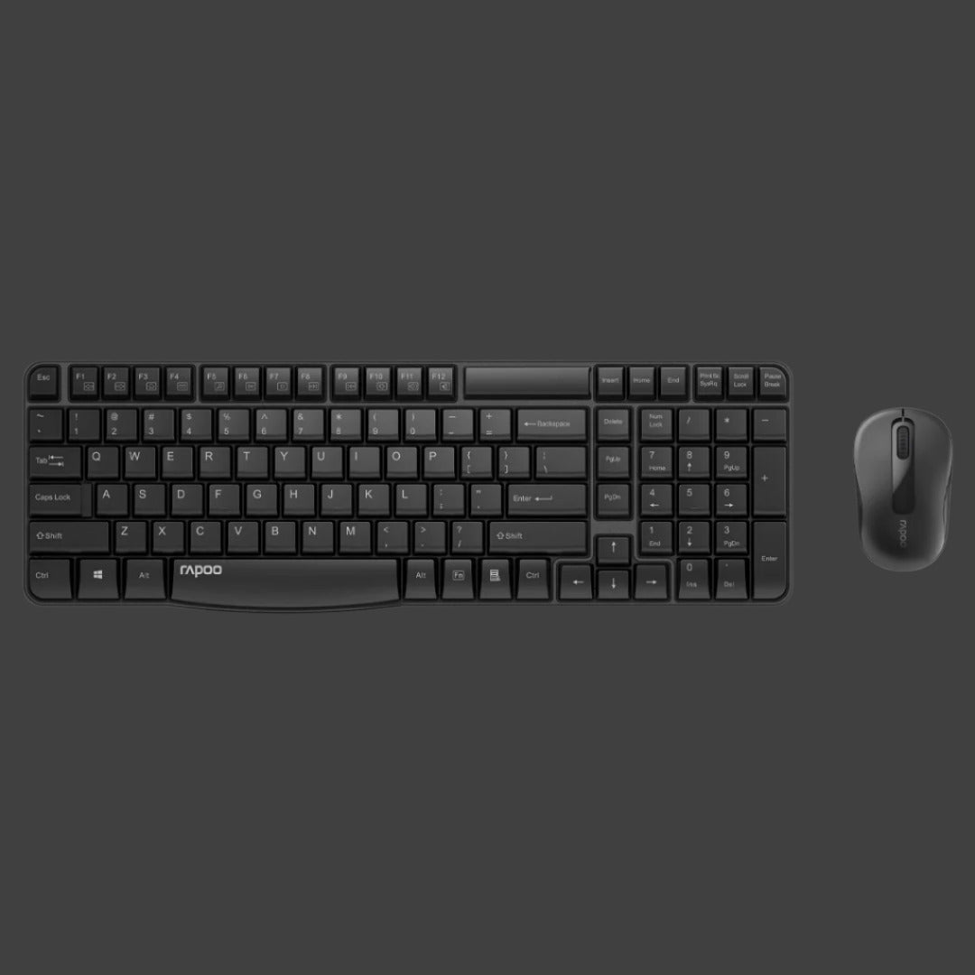 RAPOO X1800S 2.4GHz Wireless Optical Keyboard Mouse Combo Black - 1000DPI Nano Receiver 12m Battery (Black)