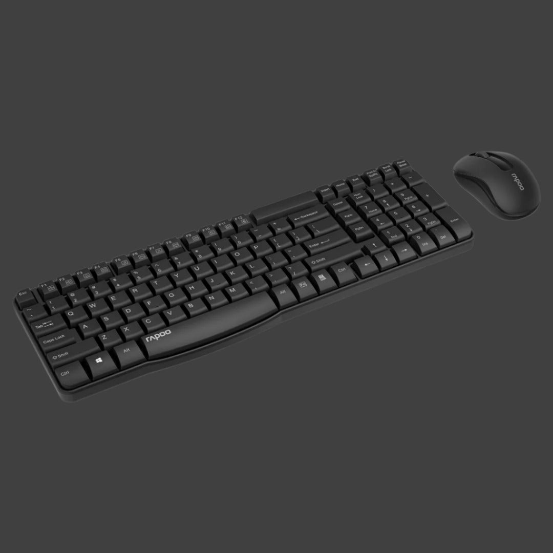 RAPOO X1800S 2.4GHz Wireless Optical Keyboard Mouse Combo Black - 1000DPI Nano Receiver 12m Battery (Black)