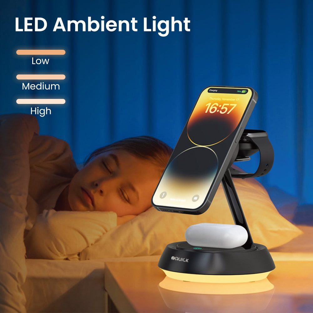 iQuick Twig Multi Functions Wireless Charger With LED Ambient Light-Black