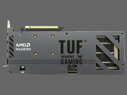 Gaming graphics card with AMD Radeon logo and TUF Gaming branding on a white background