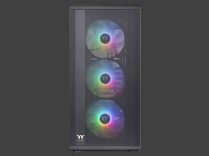 Computer case with RGB lighting on a dark background