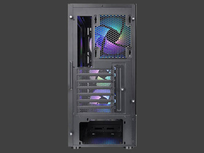 Computer case with RGB lighting on a gray background