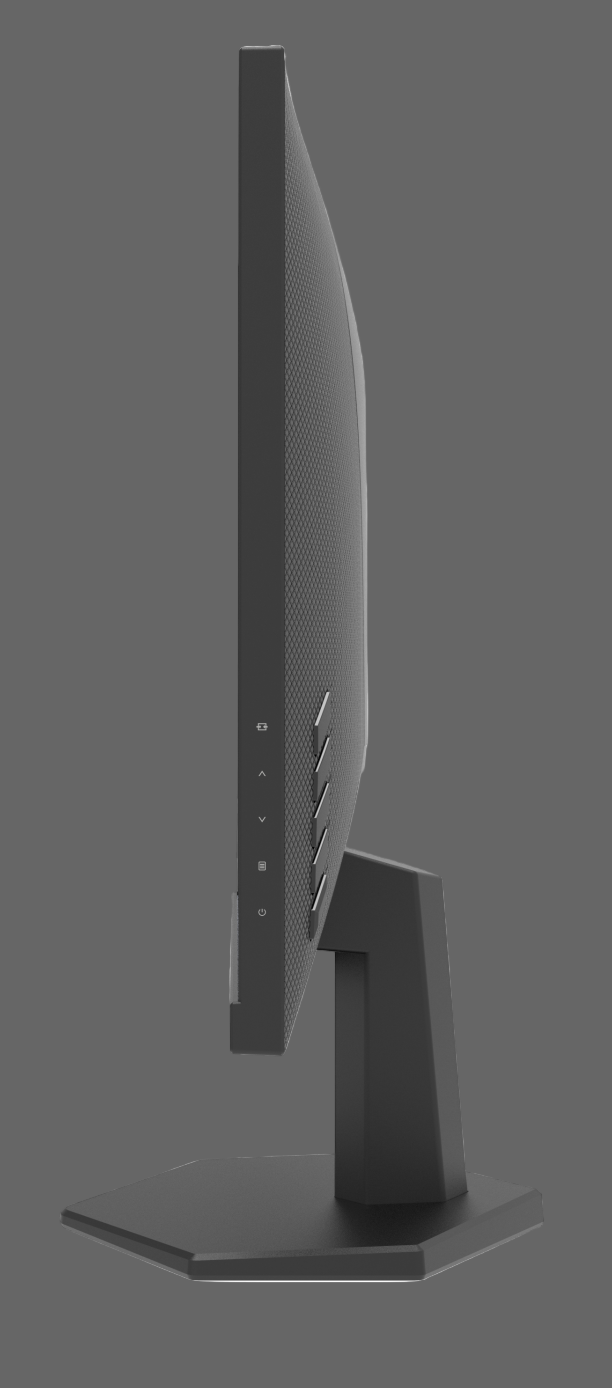 Black computer monitor with a stand on a white background