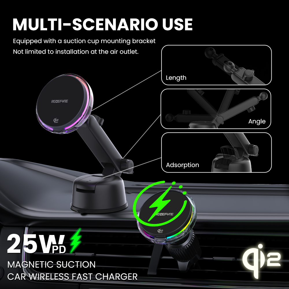 REDEFYNE MG-16 Qi2.2 Magnetic Wireless Charging Car Mount With Cooling System