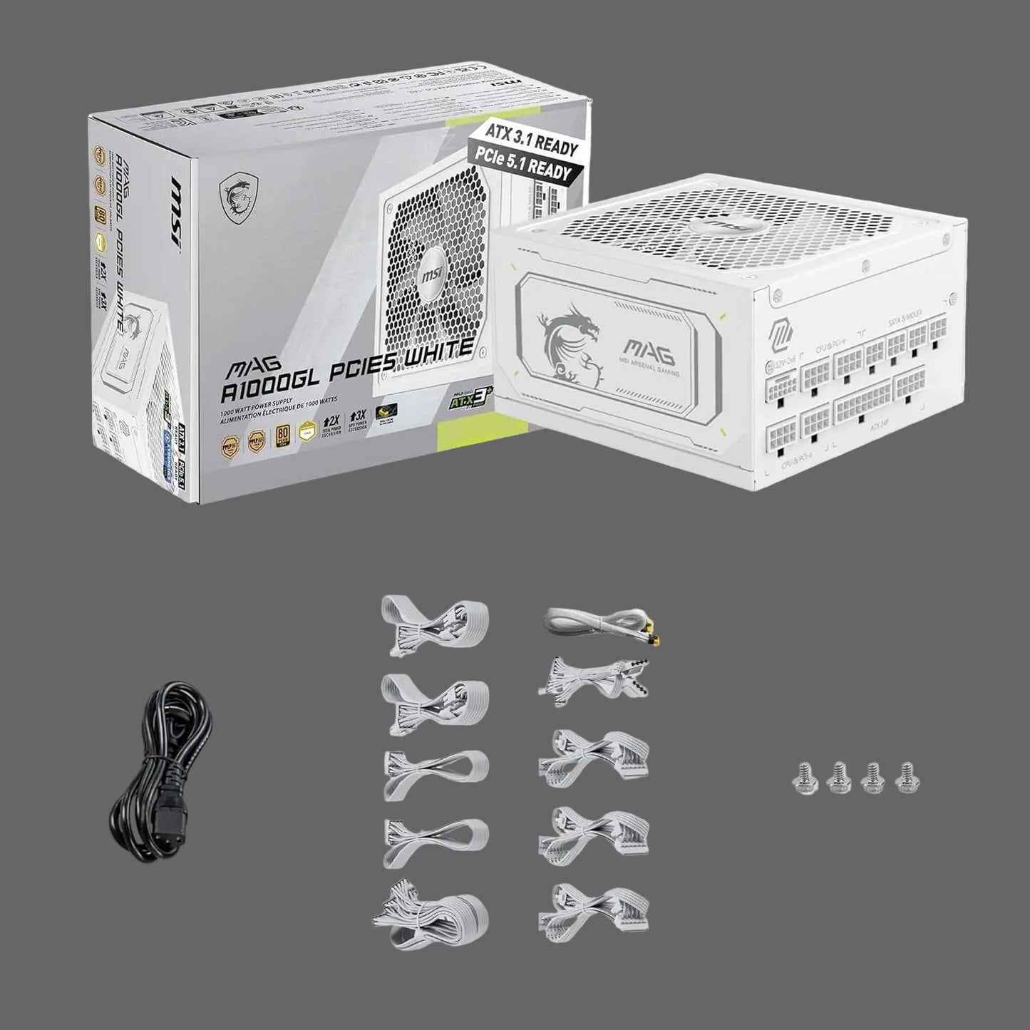 1000W MSI MAG A1000GL PCIE5 WHITE POWER SUPPLY