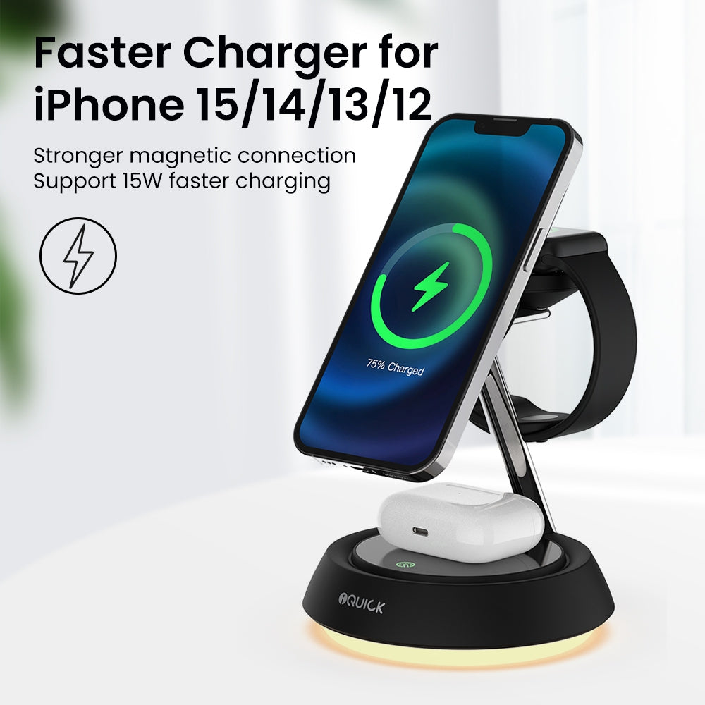iQuick Twig Multi Functions Wireless Charger With LED Ambient Light-Black