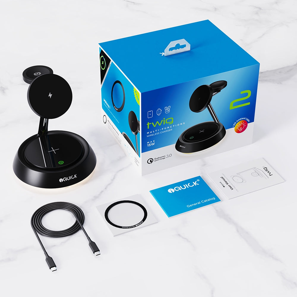 iQuick Twig Multi Functions Wireless Charger With LED Ambient Light-Black
