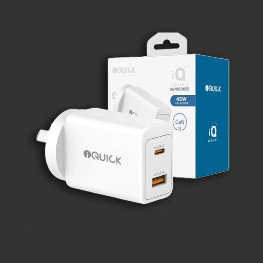 iQuick GaN II 45W PD3.0+QC3.0 Dual Ports Charging Adapter