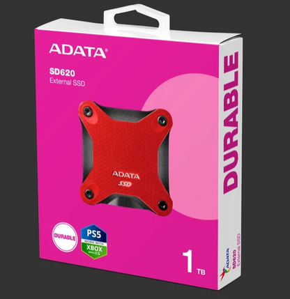 1TB EXTERNAL ADATA SSD Red Shock Resistance 10Gbps/USB 3.2 Gen 2/Read 550MB/s Write 480MB/s